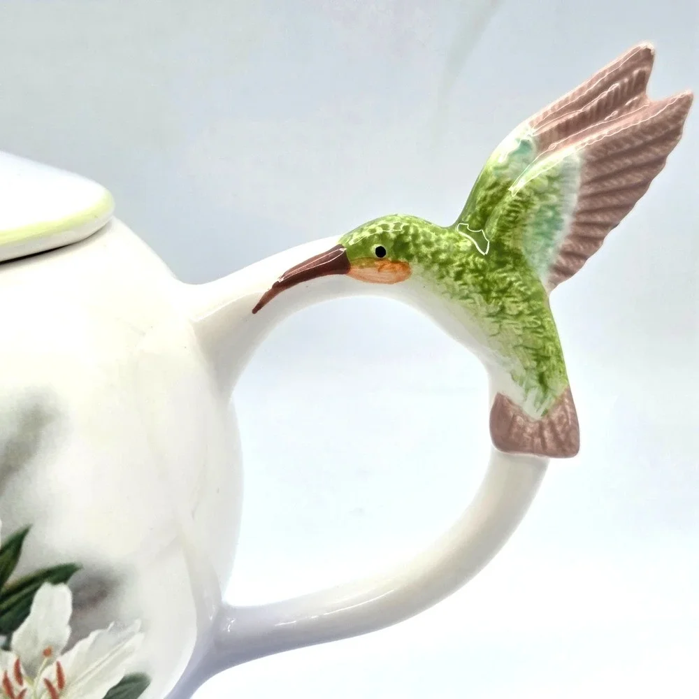 Teleflora Hummingbird and Lillies Teapot By Lena Liu Porcelain Tea Pot w/ Lid
